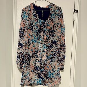 Design Lab Lord & Taylor Floral Tie Neck Long Sleeve Dress Size Medium